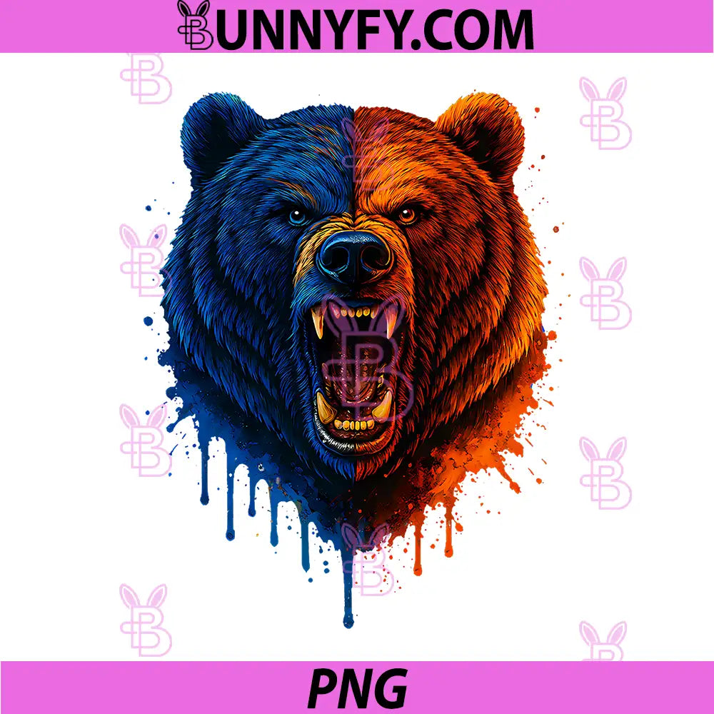 Roaring Bear Split Color PNG, Fierce Graphic Bear Art PNG