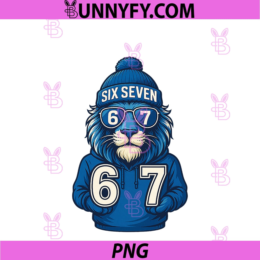 Graphic Lion Six Seven Meme 67 PNG, Funny Number 67 PNG