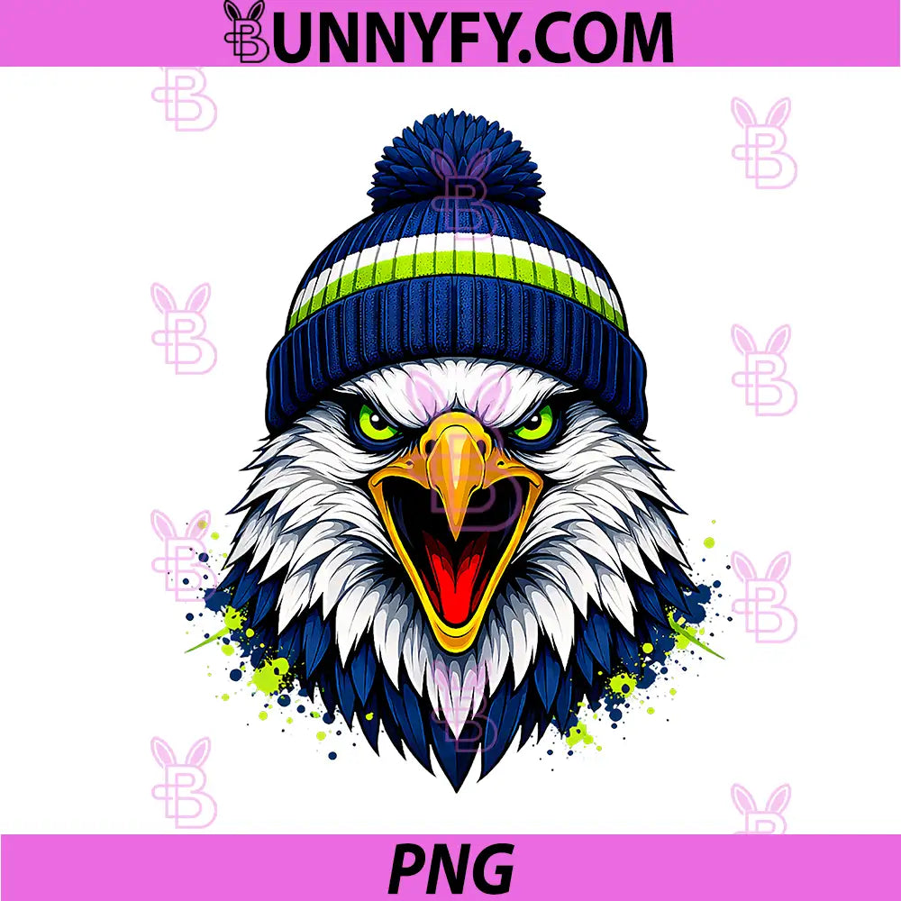 Angry Eagle Head With Beanie Hat PNG, Fierce Eagle Splash Art PNG