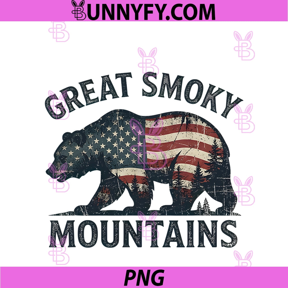 Great Smoky Mountains PNG, Vintage Black Bear American Flag PNG