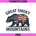 Great Smoky Mountains PNG, Vintage Black Bear American Flag PNG