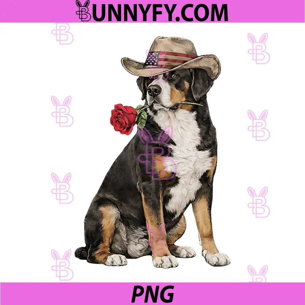 Greater Swiss Mountain Dog Cowboy Hat PNG, Dog Cowboy Patriotic Swissy PNG