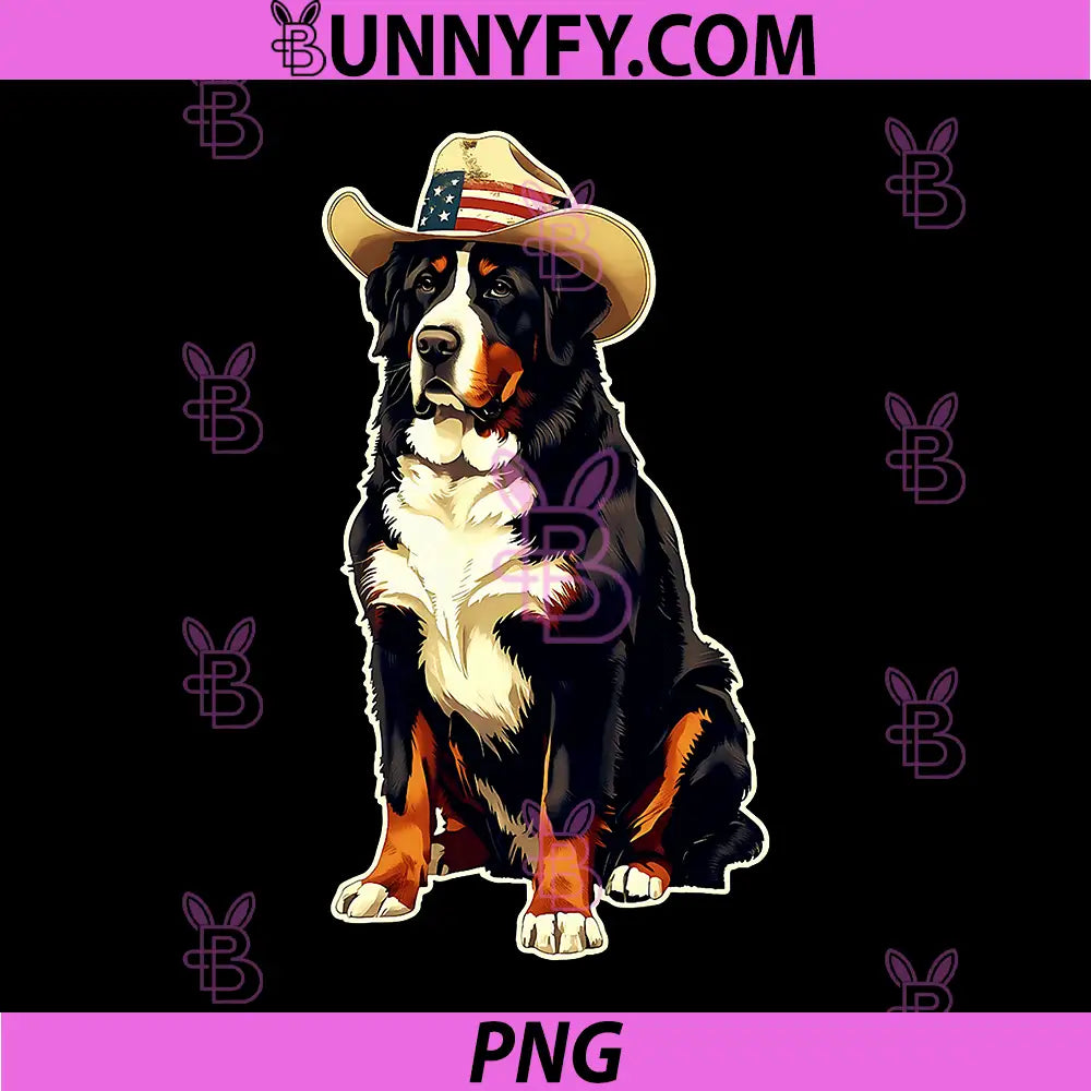 Greater Swiss Mountain Dog in A Cowboy Hat PNG, Patriotic Swissy PNG