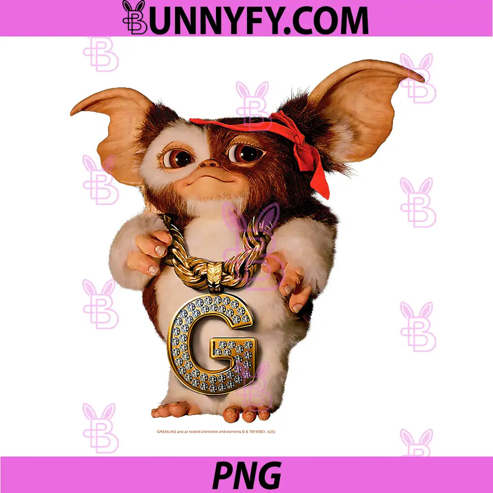 Gremlins Gizmo with Blinged PNG, Out G Chain Funny Movie PNG