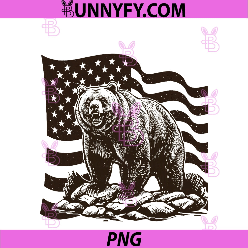Grizzly Bear & Distressed American Flag PNG, Fierce Growling Bear PNG