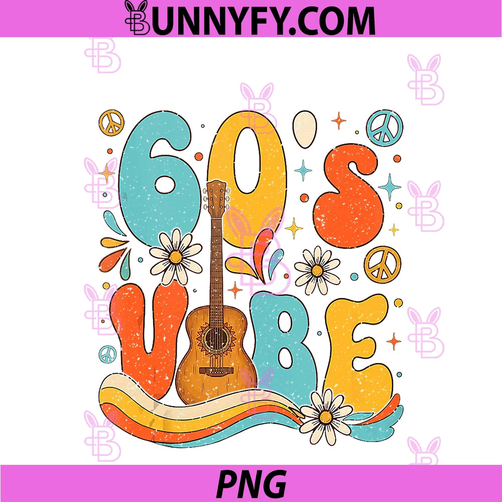 Groovy 60s Vibes PNG, Retro Hippie Guitar Peace Flower Sixties PNG