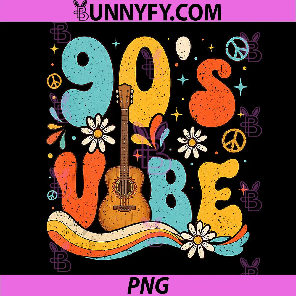 Groovy 90s Vibes Retro PNG, Hippie Guitar Peace Flower Nineties PNG