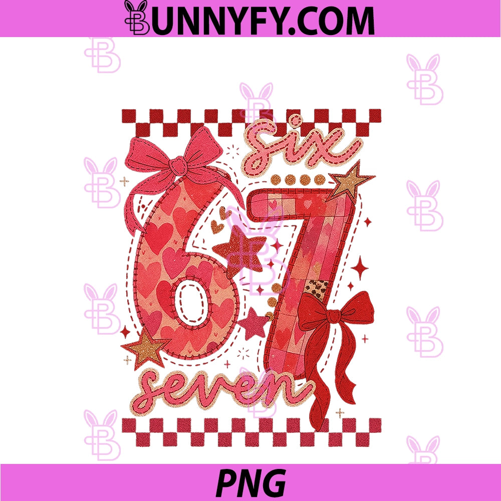 HUGvyn Six Seven Valentine 6 7 Meme PNG, Checkered Coquette Bow PNG