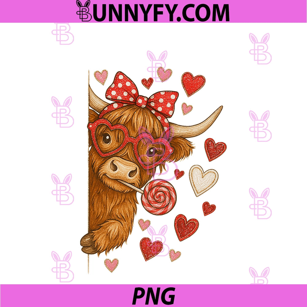 HUGvyn Valentine Highland Cow PNG, Coquette XOXO Howdy Western PNG
