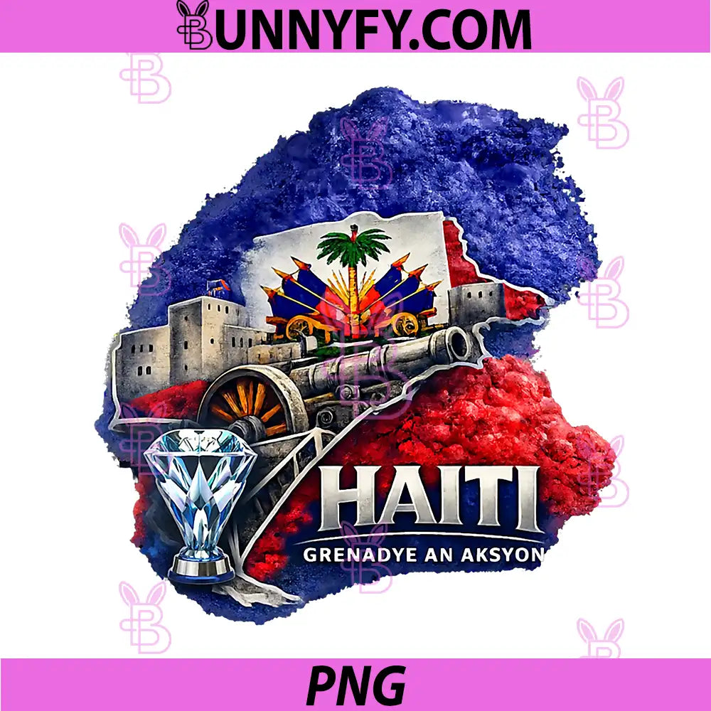 Haiti Grenadye An Aksyon Design PNG, Haitian Flag Cannon Art PNG