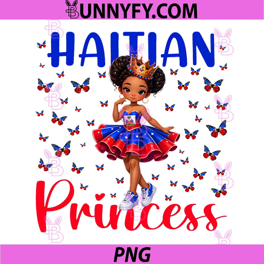 Haitian Princess Dabbing PNG, Butterfly Haiti Flag Black PNG