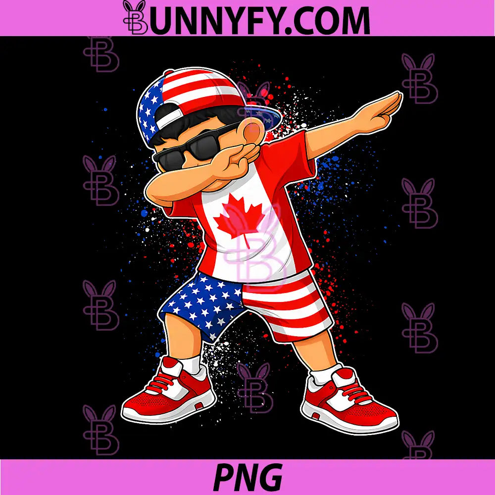 Half American Canadian Boy PNG, Dabbing Canada Pride PNG