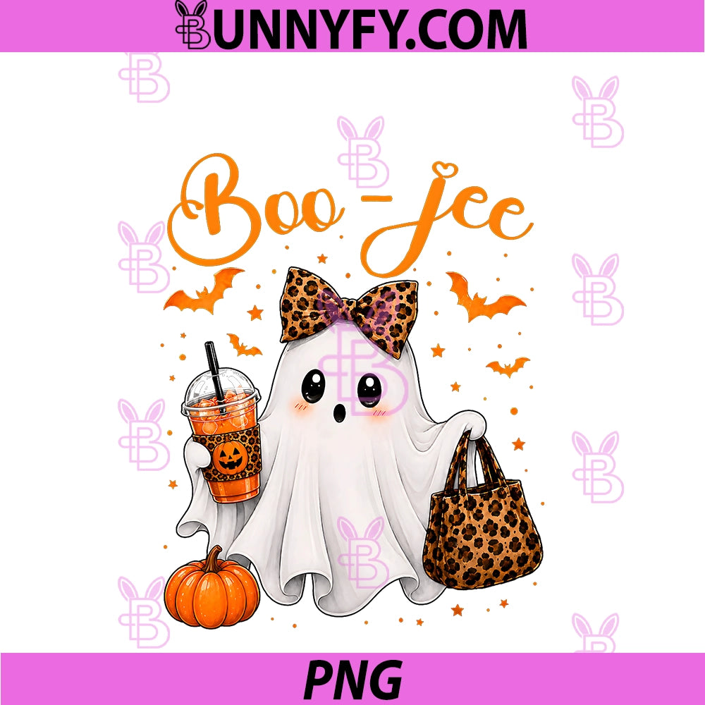 Halloween Boo JEE Ghost PNG, Pumpkin Coffee Leopard Women PNG