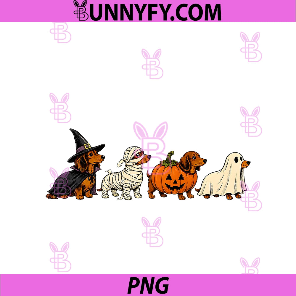 Halloween Dachshund Costume PNG, Witch Mummy Pumpkin Ghost Kid VB