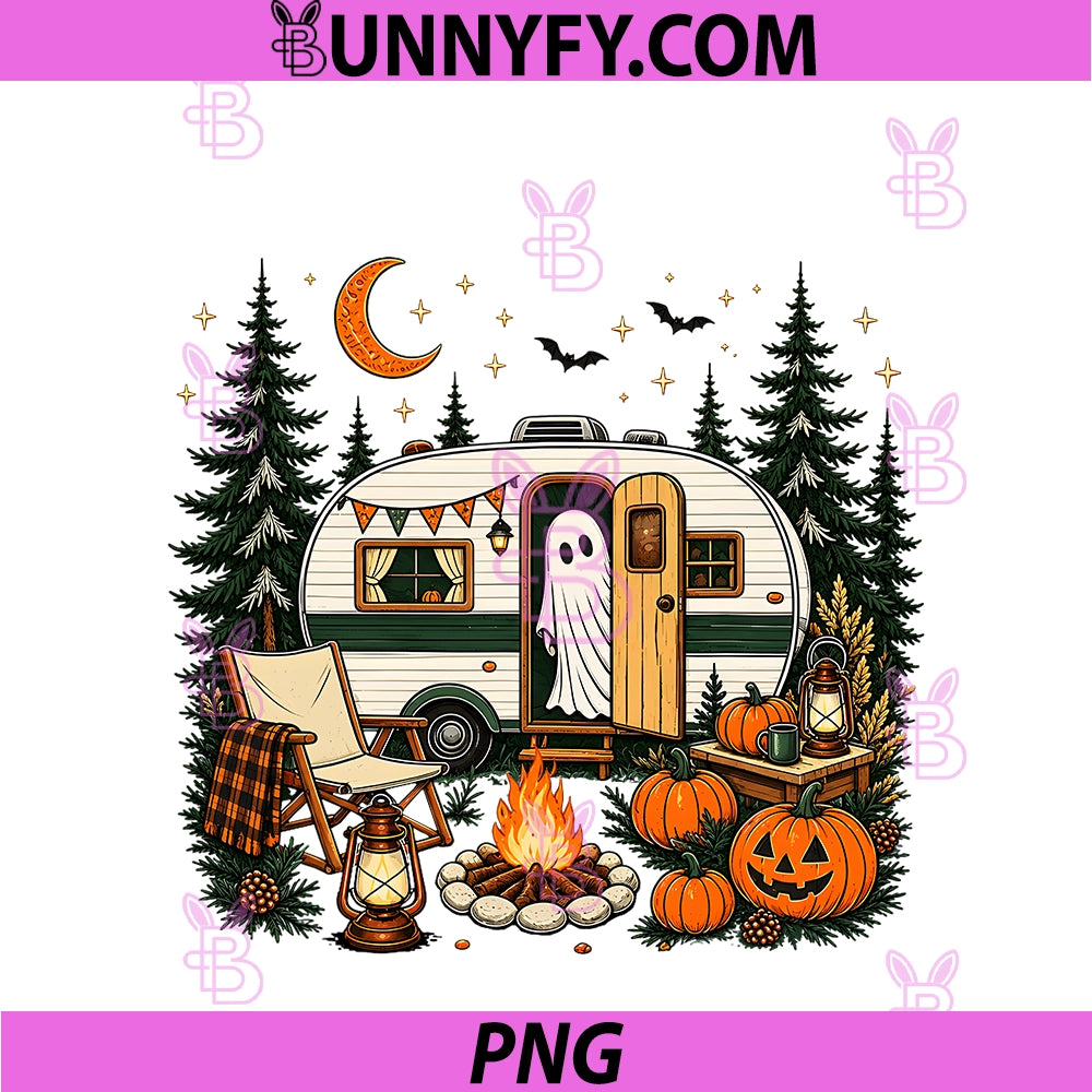 Halloween Ghost Fall RV PNG, Camping Autumn Moon Night Funny PNG