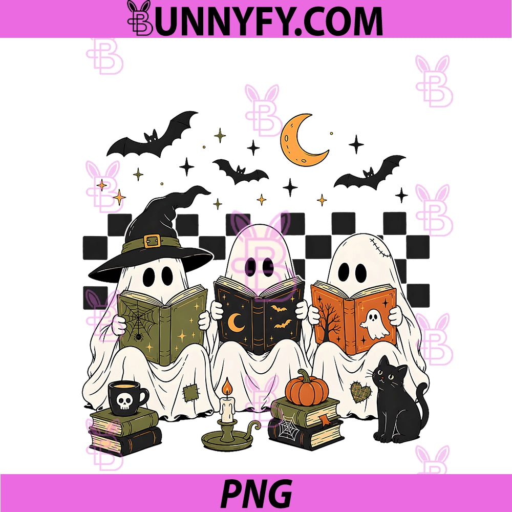Halloween Ghost PNG, Reading Books Witch Cat PNG