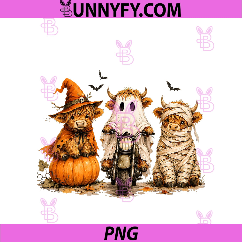 Halloween Highland Cow PNG, Spooky Highlander Cow Fall PNG