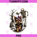 Halloween Skeleton Chasing Yorkie Dog PNG, Spooky Pet Owner Lover PNG