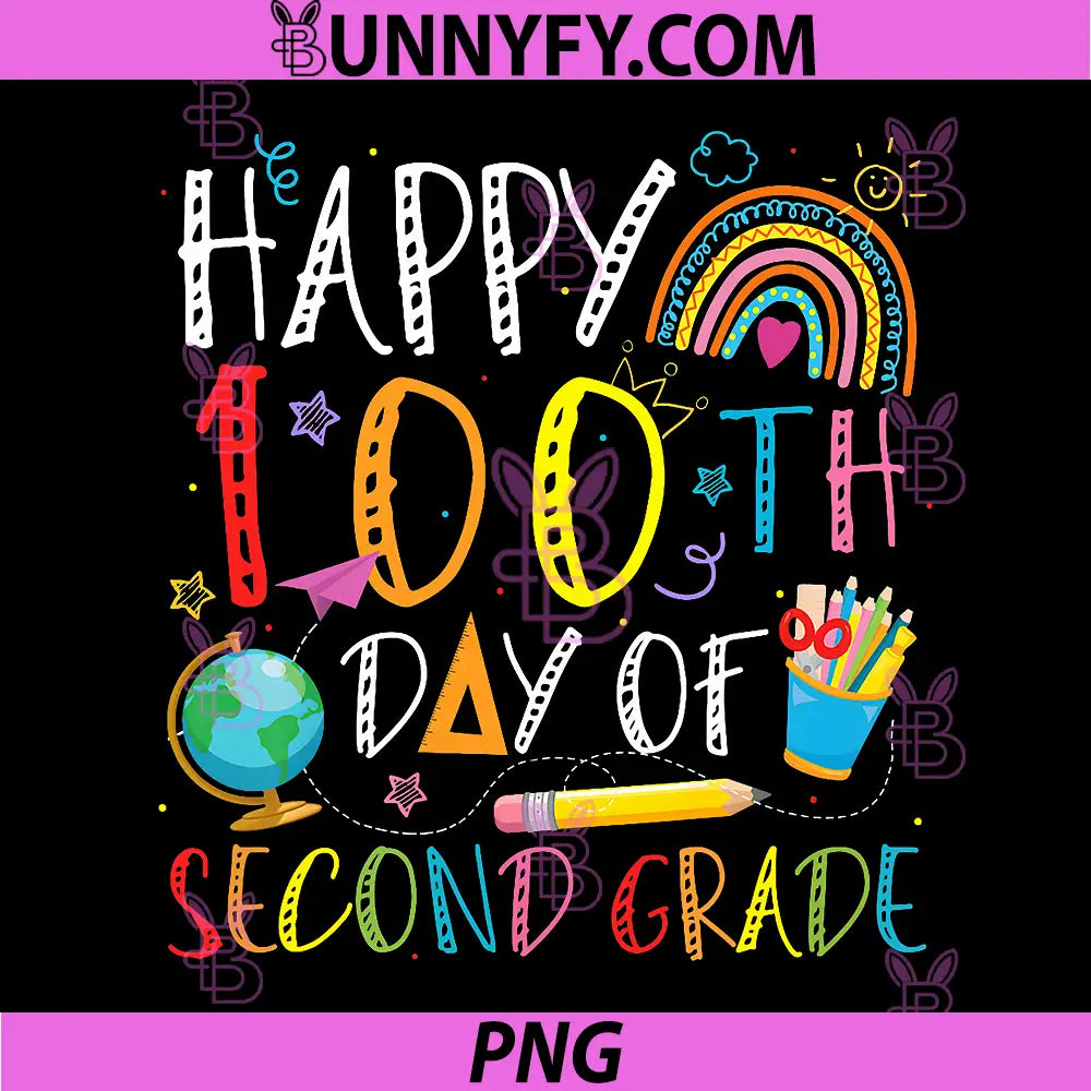 Happy 100th Day of 2nd Grade PNG, Teacher 100 Days Rainbow PNG