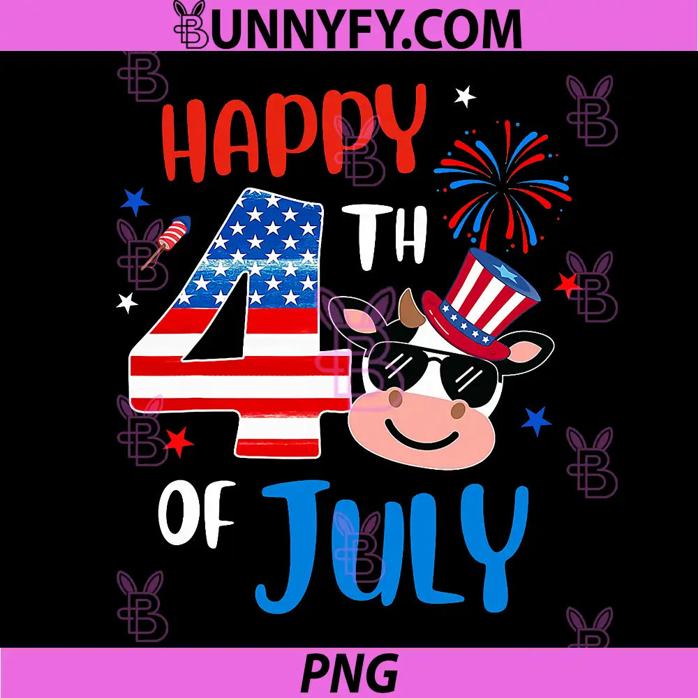 Happy 4th of July Cow Farm Patriotic PNG, Farmer Independence Day PNG