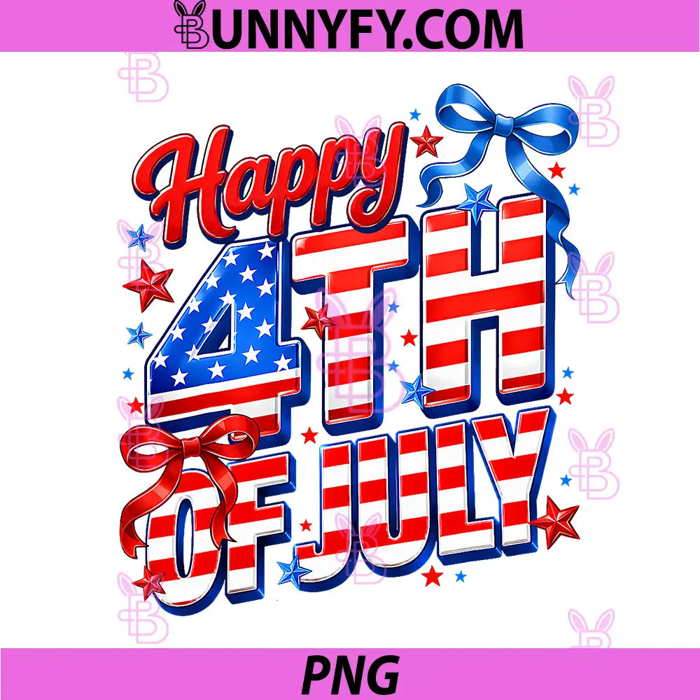 Happy 4th of July Patriotic PNG, American US Flag Fourth July Bow PNG 