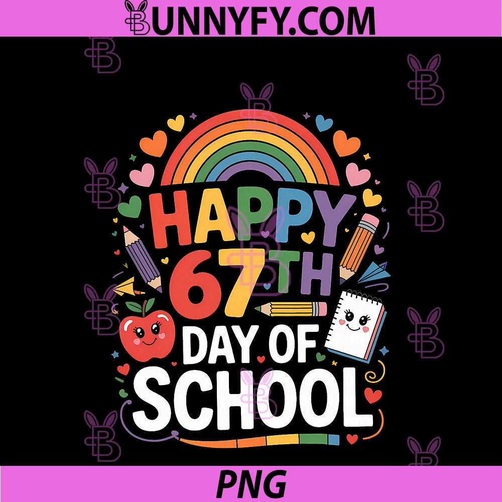 Happy 67th Day Of School Meme PNG, 67 Days Of School Rainbow Kids PNG