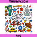 Happy America 250 Birthday PNG, Patriotic USA Flag 1776 2026 PNG