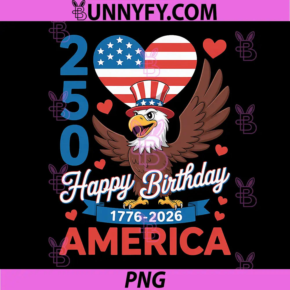 Happy Birthday America PNG, 2026 Eagle Flag Heart PNG