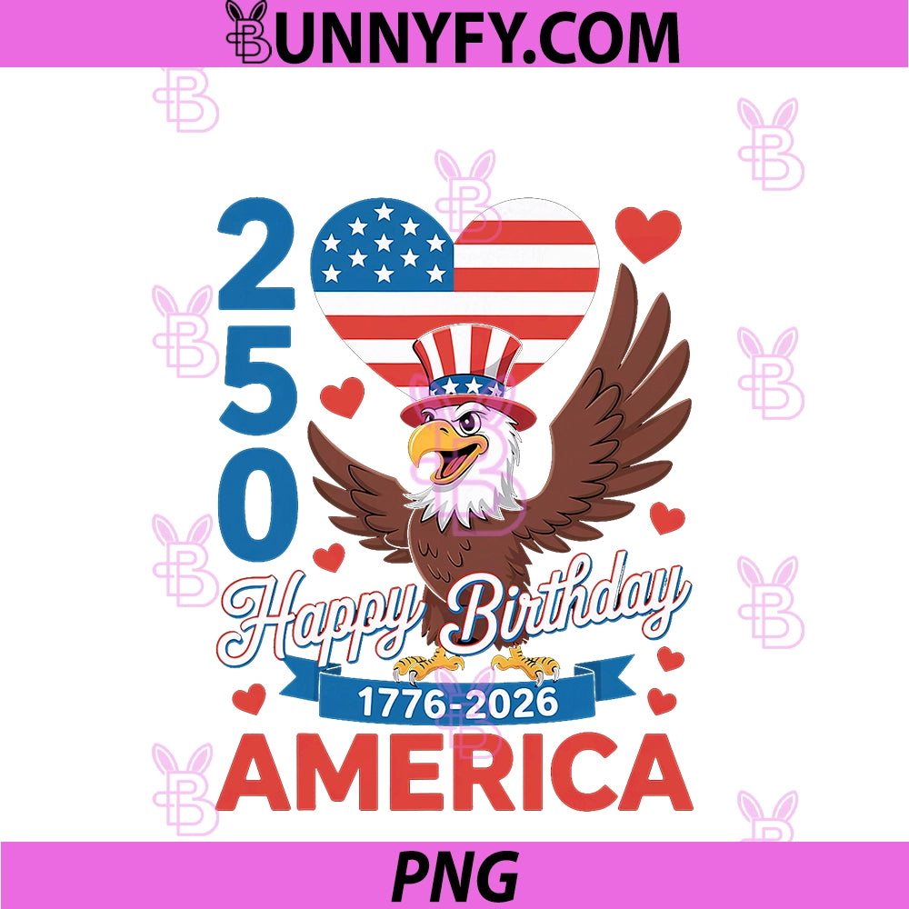Happy Birthday America 2026 PNG, Eagle Flag Heart PNG