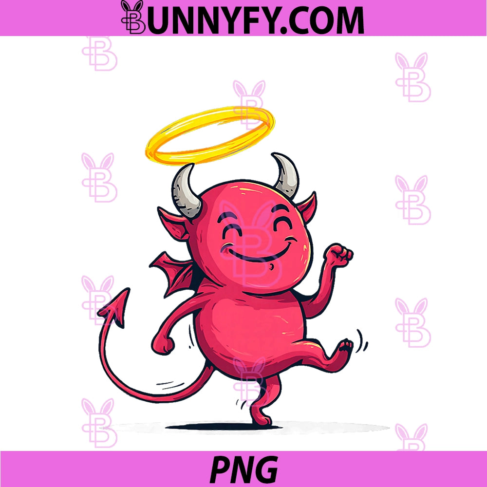 Happy Devil PNG, With Golden Angel Halo Graphic PNG