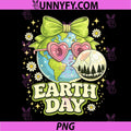 Happy Earth Day PNG, Coquette Cute Earth with Floral Planet PNG