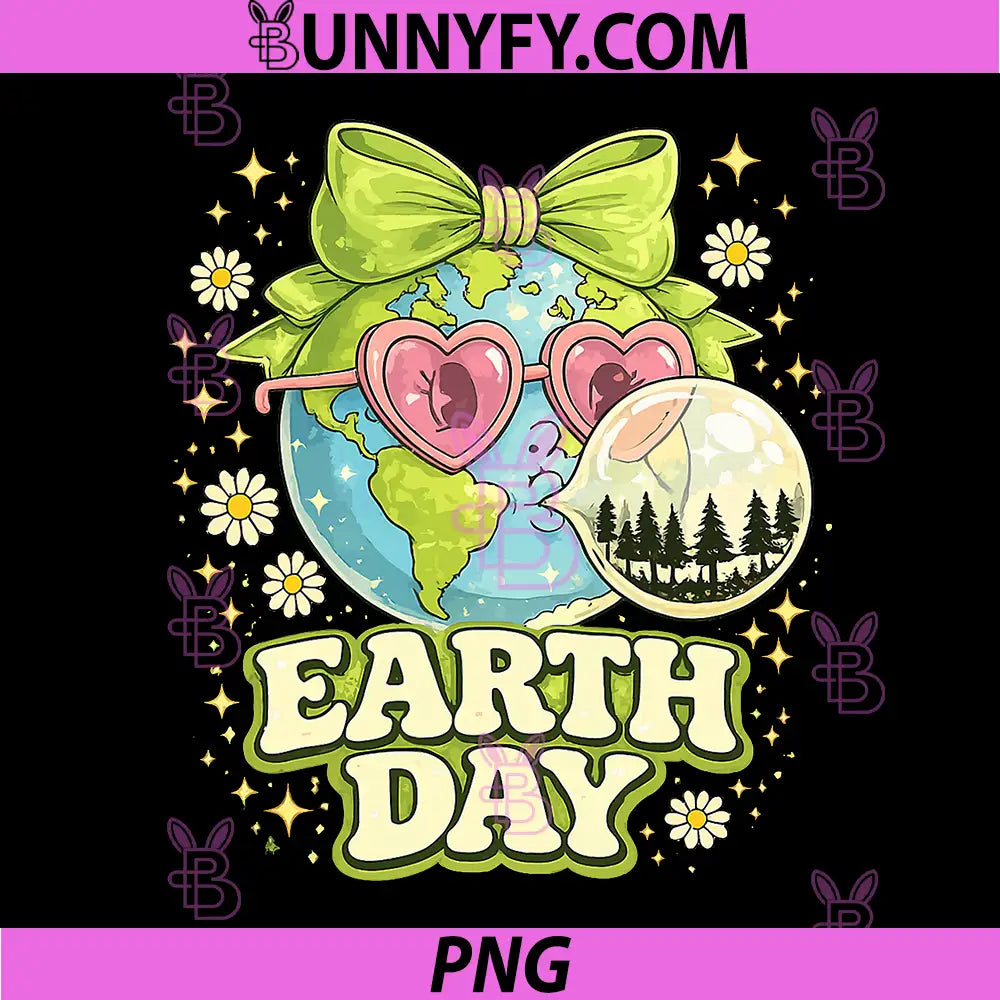 Happy Earth Day PNG, Coquette Cute Earth with Floral Planet PNG