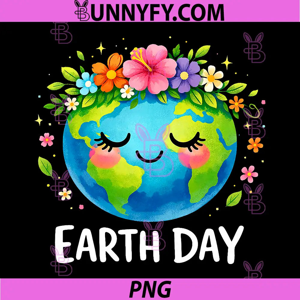 Happy Earth Day PNG, Cute Earth with Floral Earth Day 2026 PNG