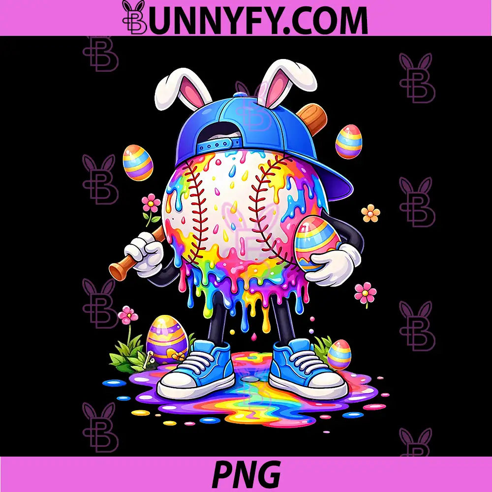 Happy Easter Bunny Baseball PNG, Ice Cream Drip PNG