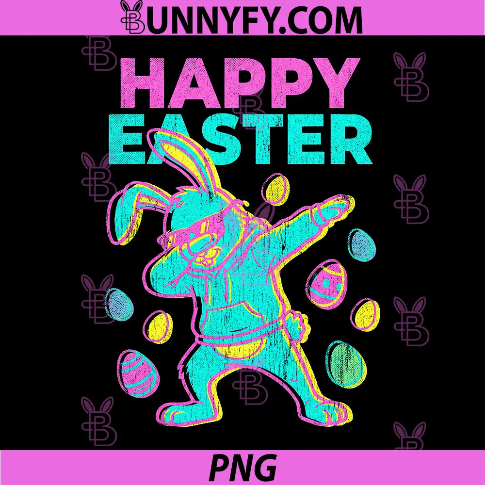 Happy Easter Dabbing PNG, Bunny Vibrant Lino Pop Art PNG