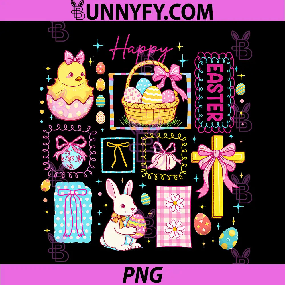 Happy Easter Day PNG, Coquette Bow Doodles Egg Hunt Christian PNG