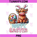 Happy Easter Day PNG, Highland Cow Holiday Bunny PNG