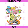 Happy Easter PNG, Bunny Avocado Riding Motorcycle Colorful Eggs PNG