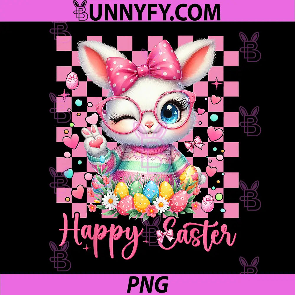Happy Easter Rabbit PNG, Coquette Bow Bunny Floral PNG