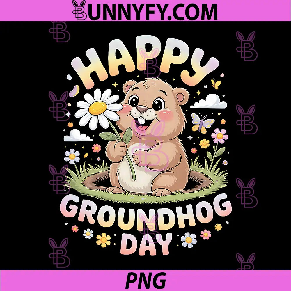 Happy Groundhog Day 2026 PNG, Cute Groundhog with Flower PNG