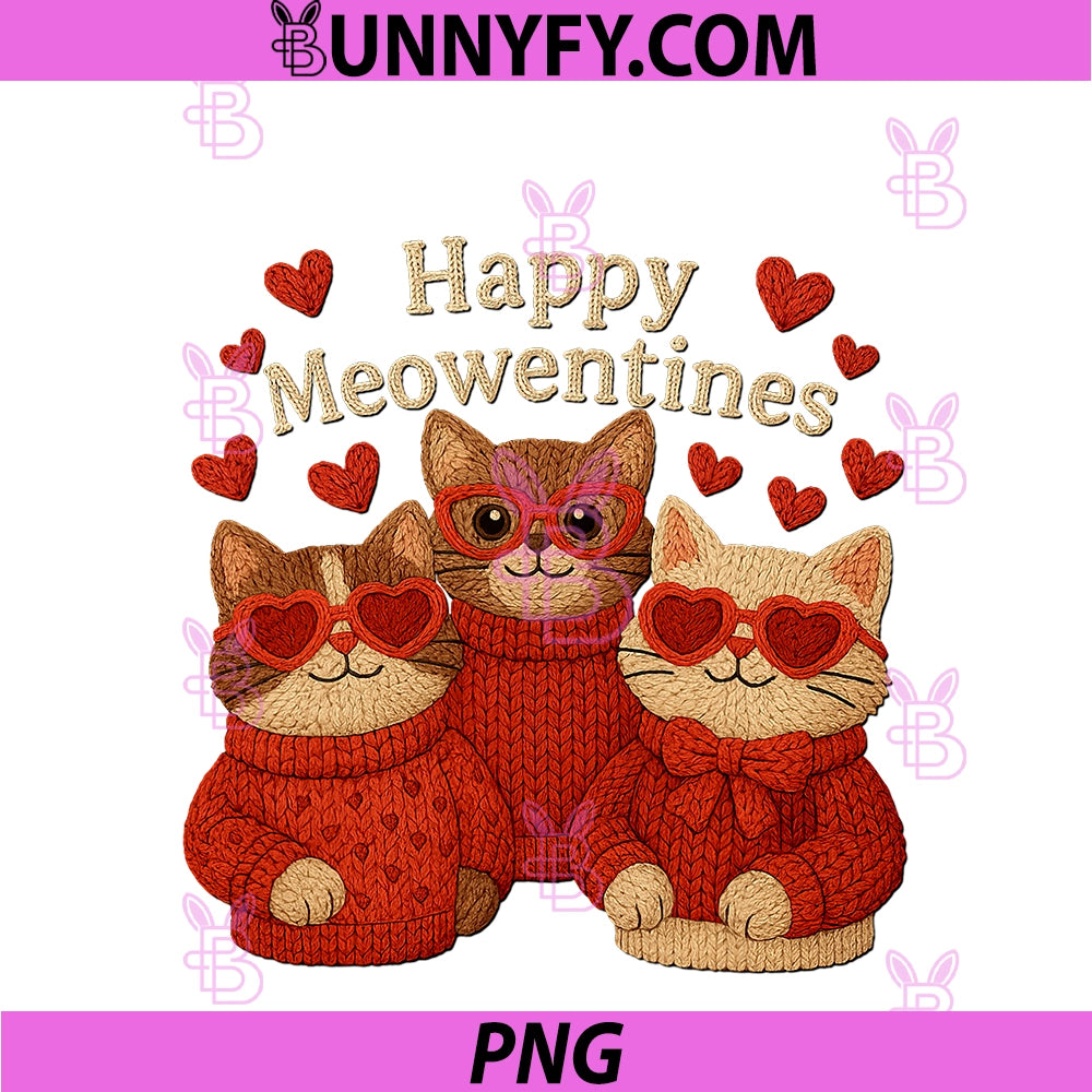 Happy Meowentines PNG, Cat Yarn Crochet Coquette Cute Valentines PNG