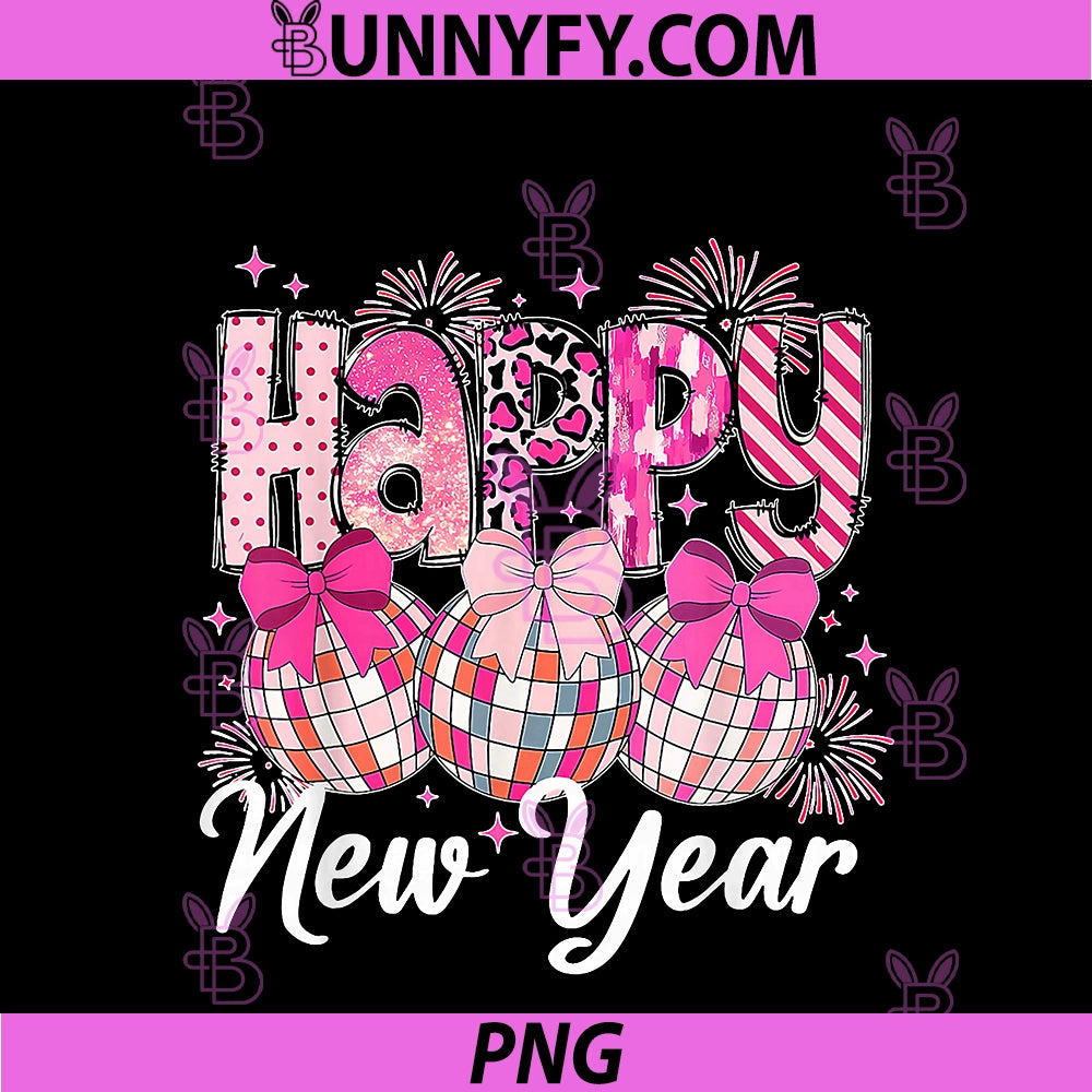 Happy New Year 2026 Disco Ball Bow New Year's PNG, Eve Party PNG