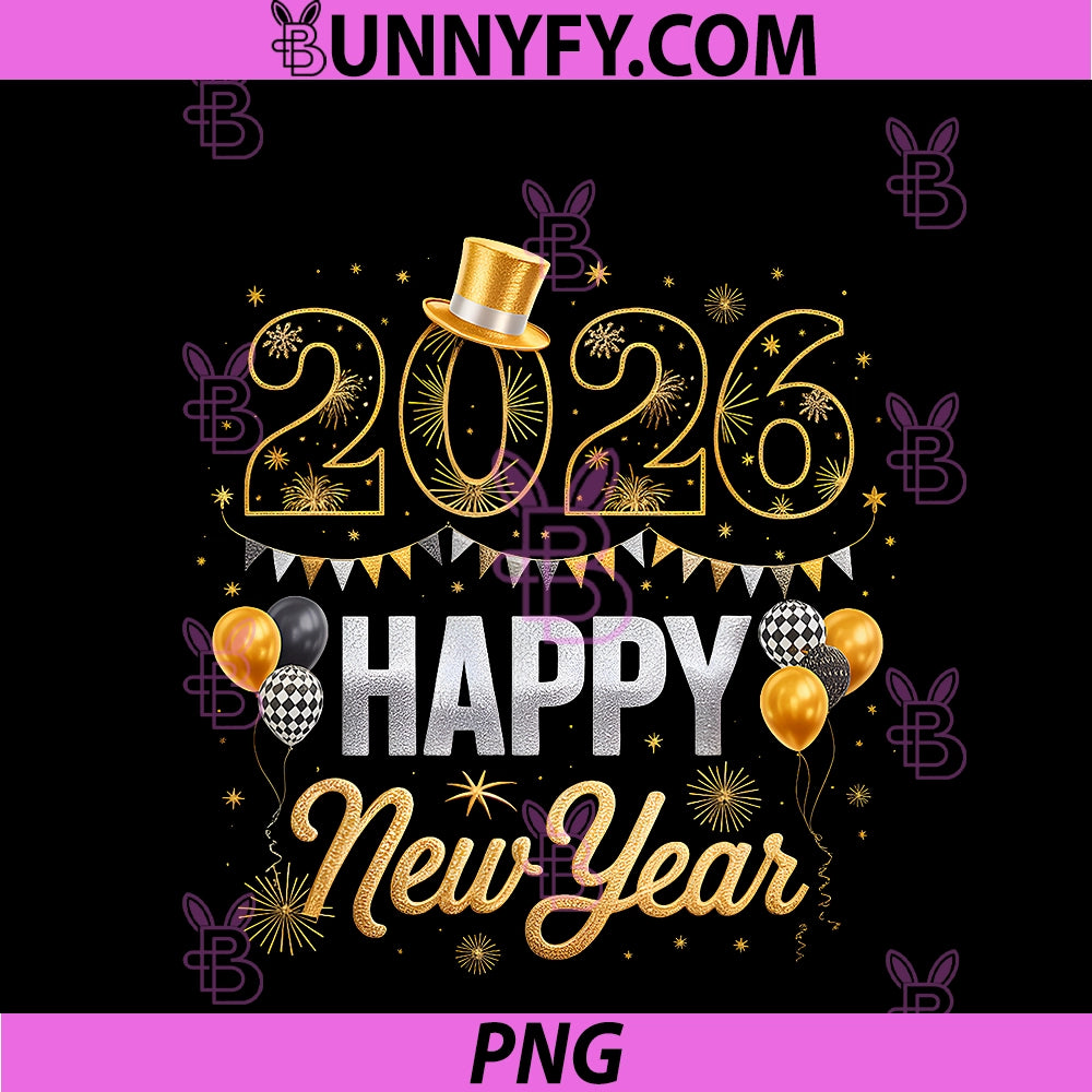 Happy New Year Party 2026 Ballon PNG, Family Matching PNG