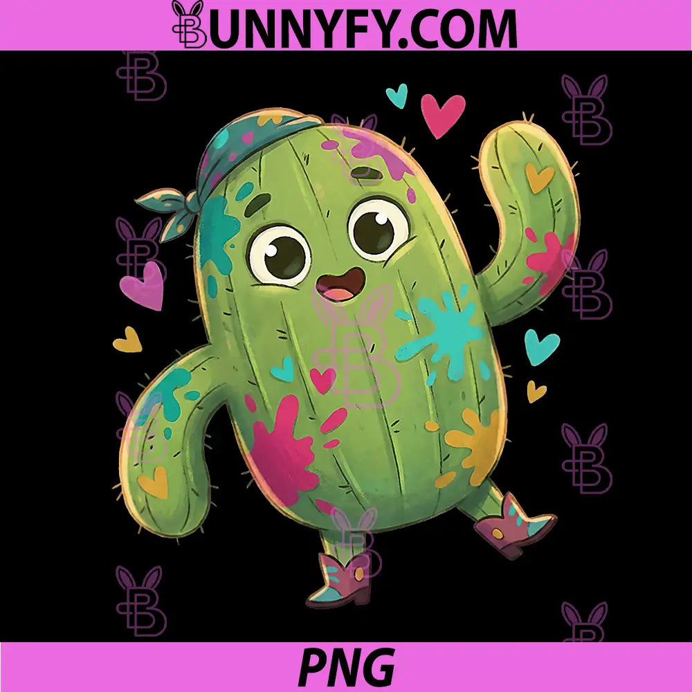 Happy Painted Cactus PNG, Hearts Valentine PNG
