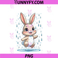 Happy Spring PNG, Bunny Jumping In Rain Puddles PNG