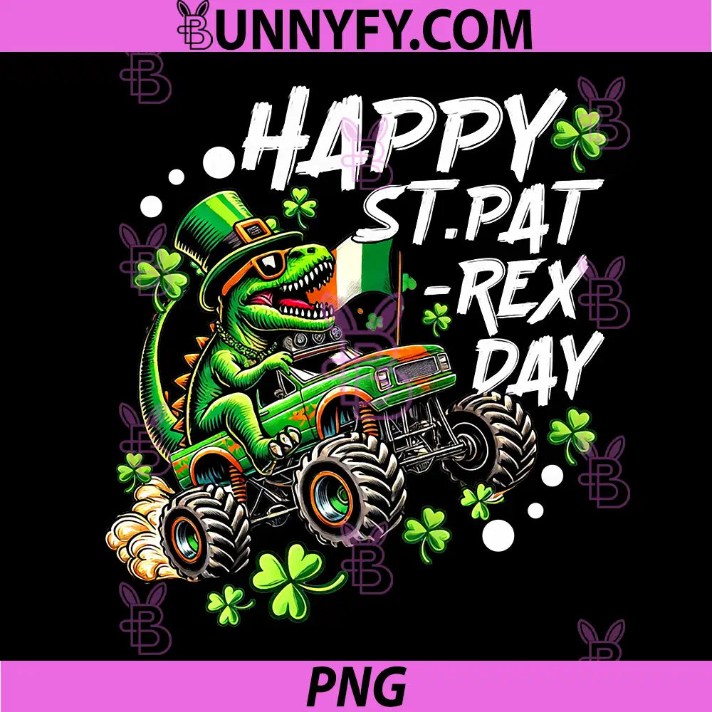 Happy St Pat-Rex Patricks Day PNG, Dinosaur Monster Truck PNG