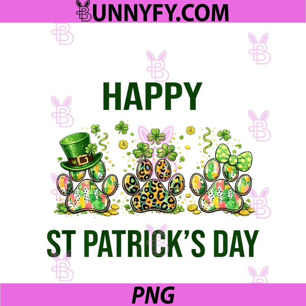 Happy St Patricks Day PNG, Lucky Dog Paw Shamrock Funny PNG