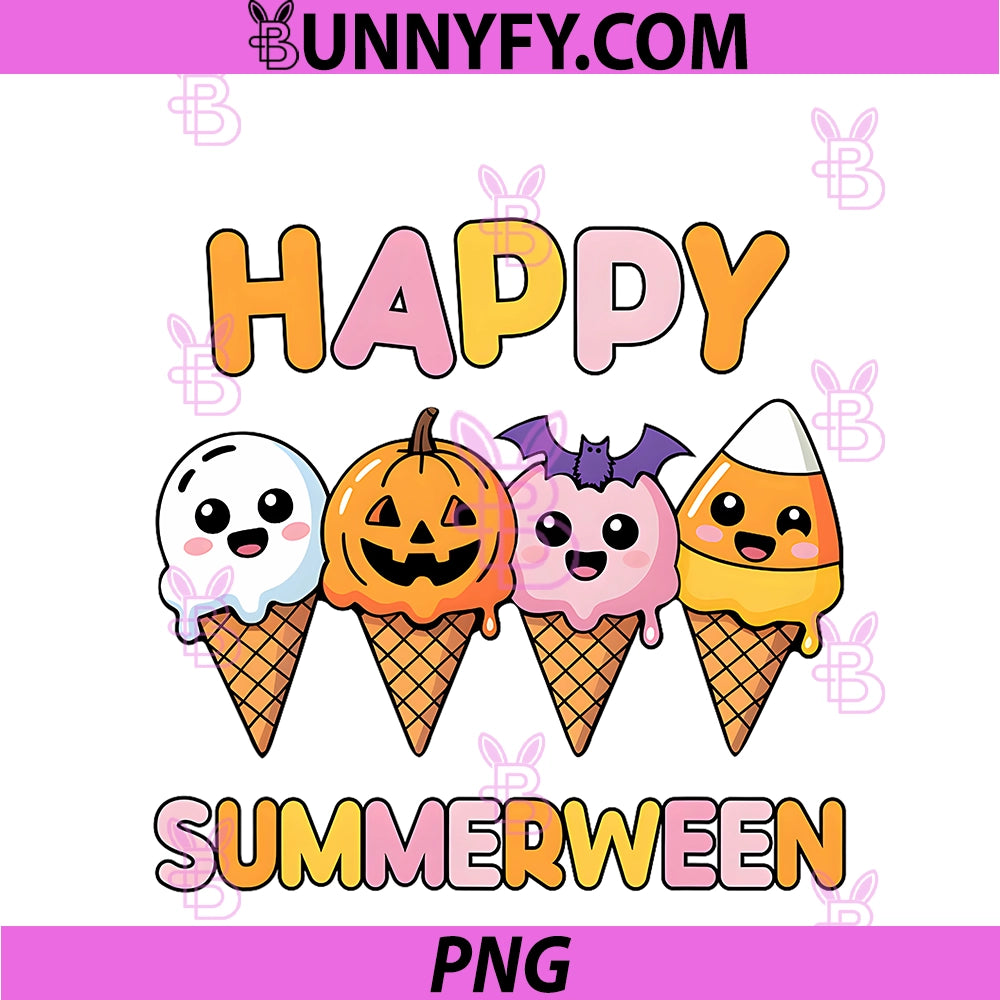 Happy Summerween PNG, Summer Halloween Ice Cream Cones PNG