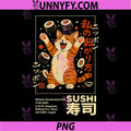 Happy Sushi Cat Japanese PNG, Retro Style Kawaii Food Poster Art PNG