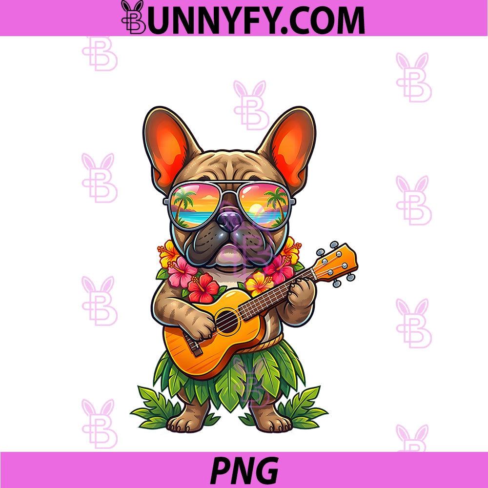 Hawaiian French Bulldog & Pineapple PNG, Ukulele Summer Vacation PNG